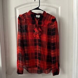 kate spade Red and Black Plaid Silk Blouse